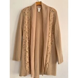 CHICO’S Beige Wool Blend Soft Floral Lace Long Sleeve Open Cardigan Size L
